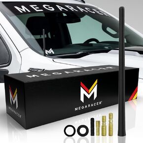 Mega Racer Black Spiral Bending Antenna for Trucks, Cars, SUVs - 7" Universal Fit, AM/FM Radio, Rubber Exterior, Metal Copper Base, Internal Stainless Steel Coil, Anti-Theft Design, Car Wash Safe 1 Pc