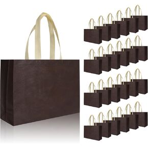JCBZAMZ Reusable Party Bags 25Pcs,13.7x3.9x9.8 Inch Size,Gift Bags With Non-woven Handles,Party Favor Bags,Goodie Bags for Birthday Party,Wedding,Baby Shower,Shopping-Brown