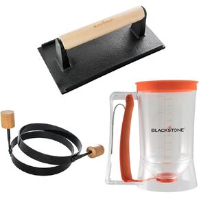 Blackstone 1543 Griddle Breakfast Kit 4 Piece Set Include Batter Dispenser, Bacon Press, Two Egg/Pancake Rings with Handle-Best Indoor-Outdoor Cooking Accessory, Multiple