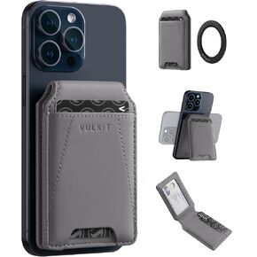 VULKIT Magnetic Wallet with Magnetic Adapter Ring, Card Holder with ID Window 4 Slots Phone Wallet Compatible with MagSafe Accessories, iPhone 16/15/14/13/12 Series, Samsung Galaxy & Other Smartphones