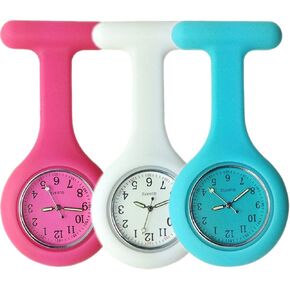 Set of 3 Nurse Watch Brooch, Glow in Dark Design, Health Care Nurse Doctor Paramedic Medical Brooch Fob Watch (Black, White, Blue)