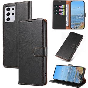 Case for Samsung Galaxy S21 Ultra, RFID Blocking PU Leather Wallet Case with Card Holder, Magnetic Flip Cover Compatible with Samsung S21 Ultra, Black