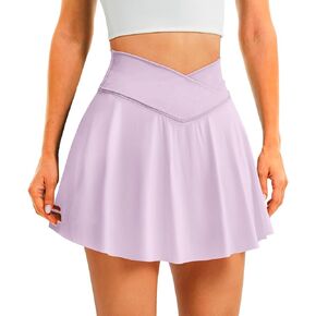 DLOODA Womens Tennis Skirt with Pockets Shorts Crossover High Waisted Athletic Skorts Skirts for Golf Running Workout