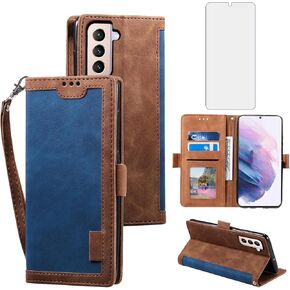 Asuwish Phone Case for Samsung Galaxy S21 Plus S21+ 5G Wallet Cell Cover with Tempered Glass Screen Protector Lanyard Flip Credit Card Holder Slot Stand S21+5G S21plus 21S + S 21 21+ G5 Women Brown