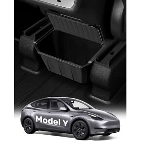 منظم وحدة التحكم المركزية الخلفية من Tesla Model Y، سلة المهملات لملحقات الطراز Y 2024-2019، صندوق قمامة TPE لمنظم المقعد الخلفي للسيارة مع صينية، صندوق تخزين المقعد الخلفي مع غطاء للتخييم - أسود