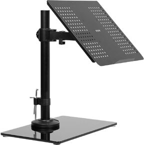 VIVO Freestanding Dual Computer Monitor and Laptop Combo Desk Stand with Glass Base, Fits up to 32 inch Monitors and 17 inch Laptops, Black, STAND-V003FGL