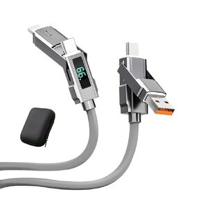 كابل شحن SWLIFL 4 في 1 USB C بطول 5 أقدام من السيليكون السمين USB C إلى USB C - شاحن سريع - مع كابل نقل بيانات USB C بشاشة LED، 480 ميجابت في الثانية للهاتف 15 14 13 12 Pad Mac Samsung S24 S23 S22 S21