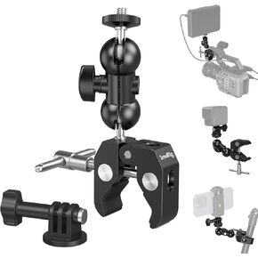 SMALLRIG Super Camera Clamp Mount, Double Ball Head Adapter, Fence Desk Table Mount for Ronin-M/Insta360/Gopro, Ball Head - 1138