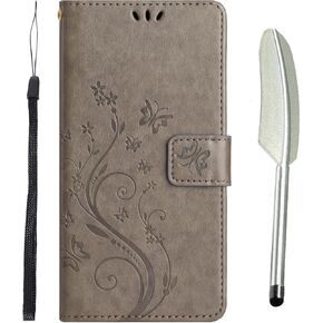 Compatible for iPhone 16 Pro Max Wallet Case with Credit Card Holders Butterfly Flower Embossed PU Leather Cover Durable Kickstand Flip Case with Pen - Purple