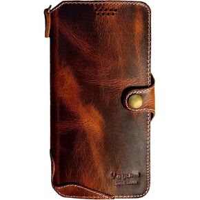 Yogurt Case Compatible for iPhone 16 Pro Max, Genuine Leather Wallet Cover Compatible for iPhone 16 Pro Max, 6.9-inch Handmade Oil Leather