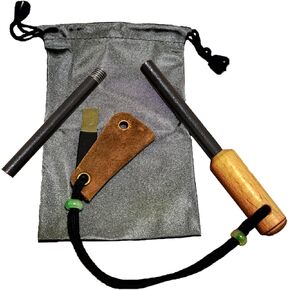 BSGB Ferro Rod Fire Starter with Wood Handle 5/16" Inch Survival Magnesium Ferro Rod with Striker & Paracord Rope Camping Survival Kit