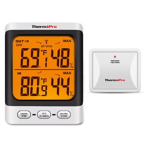 ThermoPro TP62 Indoor Outdoor Thermometer Wireless Weather Hygrometer, 200ft/60m Range Temperature Humidity Sensor, Backlight Indoor Room Thermometer for Home Greenhouse Garden