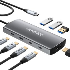 VANGREE USB C to USB C Hub-3 USB 3.2 Gen 2 Ports with 10Gbps, 4K HDMI Adapter, 100W Power Delivery, 3 USB 3.0 Ports, USB-C Splitter Multiport Expander for MacBook Pro, iPad Pro and More Type C Devices