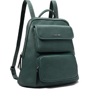 Calvin Klein Women's Enya Casual Backpack, Black/Silver, Large