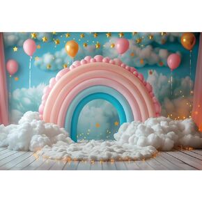 YongFoto Balloons Arch Backdrop 7x5ft Bear Pampas Flowers Photography Background Baby Shower Sweet Girl Half 1st First One Two Year Old Birthday Party Banner Portraits Photoshoot Wallpaper Props