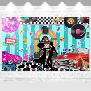 Avezano Back to 50s Backdrop 50s Sock Hop Party Decorations Retro Diner Time Rock Roll 50s Soda Shop Photo Backdrop Classic 1950s Party Banner 70.8x43.3 inch