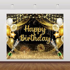Navy Blue and Silver Happy Birthday Backdrop 10x8ft for Women Men Girls Boys Birthday Party Decorations Banner Photography Background Happy Birthday Banner Decor Supplies