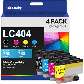 خراطيش حبر LC404 بديلة متوافقة مع براذر LC 404 LC-404 LC404BK للاستخدام مع براذر MFC-J1205W MFC-J1215W (عبوة من 4 قطع، اسود وازرق سيان وارجواني ماجنتا واصفر)