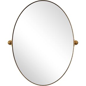 ANDY STAR Brushed Nickel Mirror, Oval Pivot Bathroom Mirror, Brushed Nickel Oval Pivot Mirror Bathroom Stainless Steel Metal Frame Tilting Vanity Wall Mirror Hangs Vertical