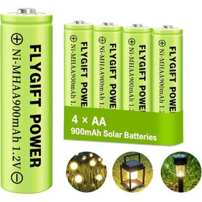 AA Rechargeable Batteries Solar Battery for Garden Lights, Double A 900mAh 1.2V Batteries Pre-Charged for Solar Lights, Pathway Lights, Lawn Lamps, Ground Lights (Pack of 4)