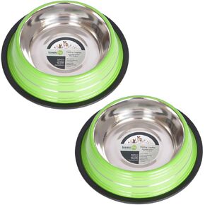 Iconic Pet 1 Cup/8 Oz Elegant Stainless Steel Color Splash Food/Water Bowl with Non Skid, Noise Free, Removable Rubber Ring - Dog/ Cat Feeding Bowl In color shade, Dishwasher Safe - Pink, 2 Bowls in Kuwait