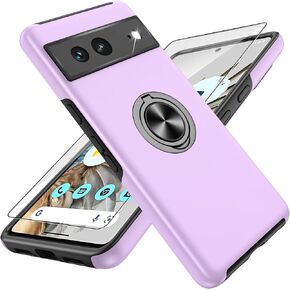 for Pixel 7 Case with HD Screen Protector,Shockproof for Google Pixel 7 Phone Case with 360° Magnetic Ring Holder Kickstand Phone Case for Google Pixel 7,Purple