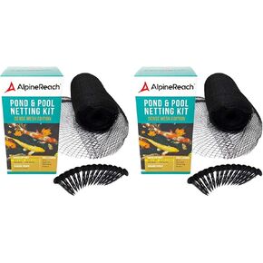 Koi Pond Netting Kit 7 x 10 ft Black Heavy Duty Woven Fine Mesh Net Cover for Leaves - Protects Koi Fish from Blue Heron Birds, Cats & Predators – Reusable & Stakes Included