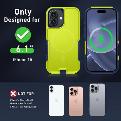 حافظة مغناطيسية لهاتف iPhone 16، [متوافقة مع MagSafe] [حافظة بمشبك حزام]، مع واقي شاشة من الزجاج المقوى 2X، غطاء هاتف لهاتف iPhone 16 6.1 بوصة (مشبك حزام أزرق داكن-MAG) in Kuwait