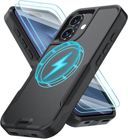 حافظة مغناطيسية لهاتف iPhone 16، [متوافقة مع MagSafe] [حافظة بمشبك حزام]، مع واقي شاشة من الزجاج المقوى 2X، غطاء هاتف لهاتف iPhone 16 6.1 بوصة (مشبك حزام أزرق داكن-MAG) in Kuwait