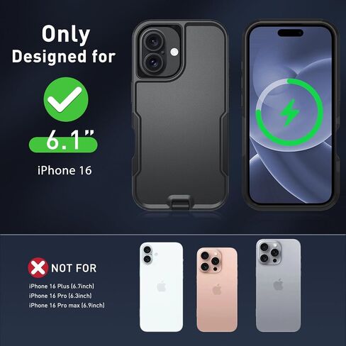 حافظة مغناطيسية لهاتف iPhone 16، [متوافقة مع MagSafe] [حافظة بمشبك حزام]، مع واقي شاشة من الزجاج المقوى 2X، غطاء هاتف لهاتف iPhone 16 6.1 بوصة (مشبك حزام أزرق داكن-MAG) in Kuwait