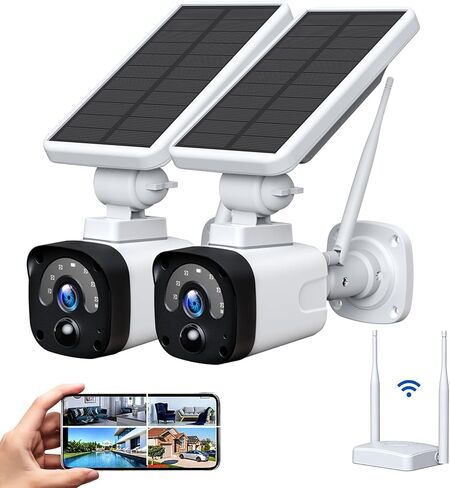 Camcamp 2.5K Solar Security Cameras Wireless Outdoor,Solar Home Security Camera System,Forever Power,2-Way Audio,100% Wire-Free,Night Vision,PIR Motion Detection,Cloud/SD Storage,IP66 Waterproof,2PCS in Kuwait