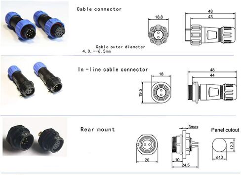 SP13 Aviation Connector M13 Female Plug + Circular Male Socket Φ13mm Outdoor Waterproof IP68 Plastic Connectors with Cap Panel Mount Gold Plated 4 Pin for Industrial Device Power Signal in Saudi Arabia