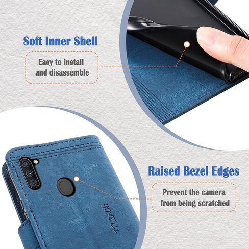 Case for Galaxy A11, Wallet Case for Samsung Galaxy A11, PU Leather Magnetic Cover with TPU Shockproof Interior Bumper, Blue in Saudi Arabia
