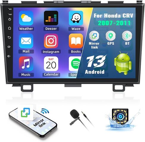 ستيريو سيارة Android 13 لسيارة Honda CRV 2007-2011، شاشة لمس 9 بوصة 2 Din راديو ستيريو للسيارة داخل لوحة القيادة نظام تحديد المواقع العالمي (GPS) مع رابط مرآة بلوتوث واي فاي FM/RDS USB SWC MIC كاميرا احتياطية 1G+32G in Kuwait