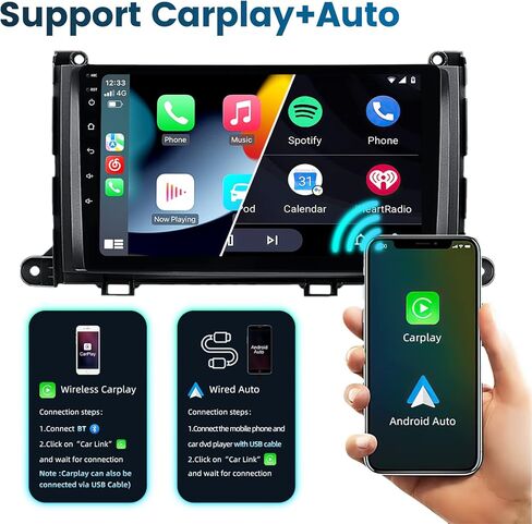 Android 12 Car Stereo Double Din لسيارة Toyota Sienna 2011 2012 2013 2014، Biorunn 9 بوصة راديو سيارة مدمج لاسلكي للسيارة، تشغيل سلكي Android Auto GPS Navigation IPS Touch Screen FM AM RDS، 4GB RAM 64GB ROM in Kuwait