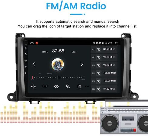 Android 12 Car Stereo Double Din لسيارة Toyota Sienna 2011 2012 2013 2014، Biorunn 9 بوصة راديو سيارة مدمج لاسلكي للسيارة، تشغيل سلكي Android Auto GPS Navigation IPS Touch Screen FM AM RDS، 4GB RAM 64GB ROM in Kuwait