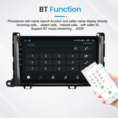Android 12 Car Stereo Double Din لسيارة Toyota Sienna 2011 2012 2013 2014، Biorunn 9 بوصة راديو سيارة مدمج لاسلكي للسيارة، تشغيل سلكي Android Auto GPS Navigation IPS Touch Screen FM AM RDS، 4GB RAM 64GB ROM in Kuwait