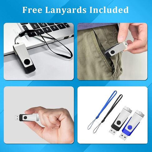 20 حزمة محرك أقراص فلاش USB 2.0 بسعة 2 جيجابايت مع سلاسل مفاتيح، محركات أقراص USB دوارة للإبهام، محرك أقراص USB للكمبيوتر المحمول (أسود) in Kuwait