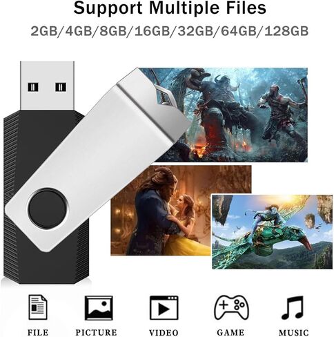 20 حزمة محرك أقراص فلاش USB 2.0 بسعة 2 جيجابايت مع سلاسل مفاتيح، محركات أقراص USB دوارة للإبهام، محرك أقراص USB للكمبيوتر المحمول (أسود) in Kuwait