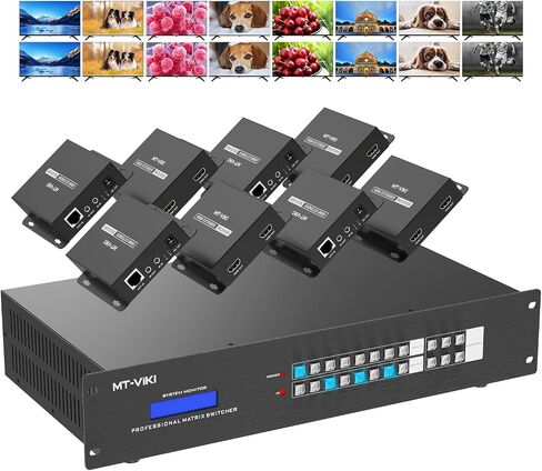 MT-VIKI 4K HDMI Matrix Extender 4x4 4K60Hz 4:4:4 Over CAT6/7/8 Cable, Matrix Splitter & Switcher with 4 POC Receivers + 4 Loop Out, Web GUI, RS232, Up to 230FT (70m) in Saudi Arabia