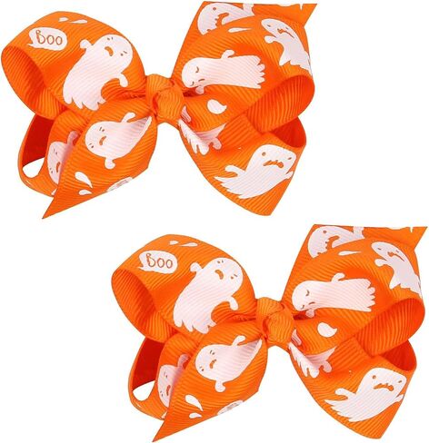 Baby Girl's 2 Pcs Halloween Bowknot Hair Clip Cartoon Printed Bowknot Hair Clip (Orange Spider) in Saudi Arabia