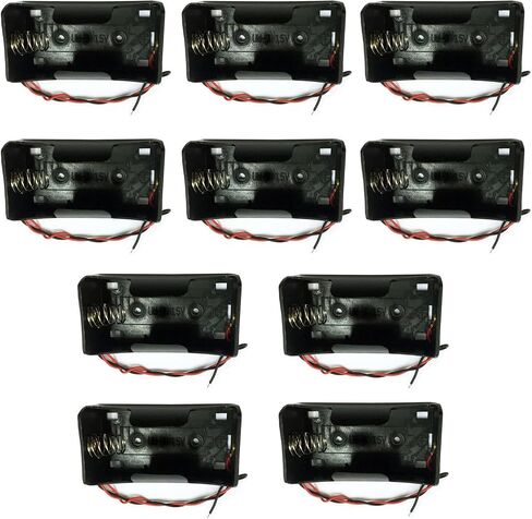 TrendBox Pack of 10pcs For 2xD Battery 1.5Vx2 3V Black Plastic Storage Case Holder Clip Type with 6" Two Wire 22AWG Spring Lead Flat Tip Container DIY in Kuwait