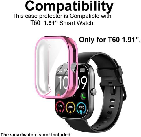 Watch Cases compatible with uaue T60 1.91" Smart Watch, TPU Case with Screen Protector, Protecting Watch Body & Screen (Black) in Kuwait