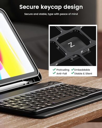 INFILAND Keyboard Case for iPad 10th Generation (10.9", 2022) with Anti-Drop Keycaps, Slim and Portable Detachable Folder Style Keyboard Case with Pencil Holder, Black in Saudi Arabia