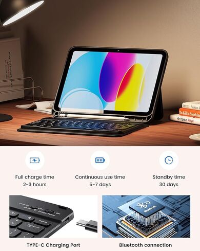 INFILAND Keyboard Case for iPad 10th Generation (10.9", 2022) with Anti-Drop Keycaps, Slim and Portable Detachable Folder Style Keyboard Case with Pencil Holder, Black in Saudi Arabia