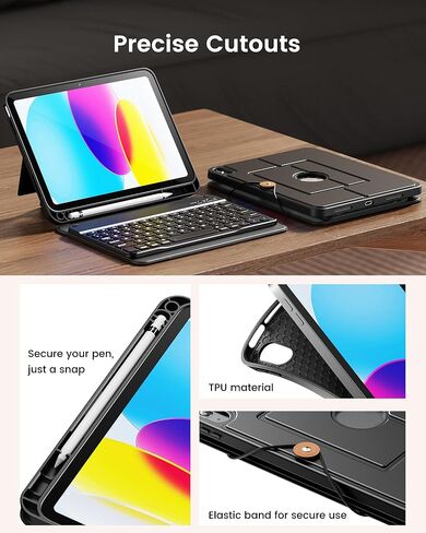 INFILAND Keyboard Case for iPad 10th Generation (10.9", 2022) with Anti-Drop Keycaps, Slim and Portable Detachable Folder Style Keyboard Case with Pencil Holder, Black in Saudi Arabia