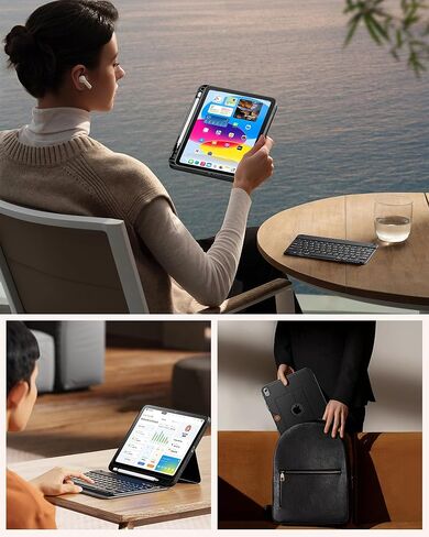 INFILAND Keyboard Case for iPad 10th Generation (10.9", 2022) with Anti-Drop Keycaps, Slim and Portable Detachable Folder Style Keyboard Case with Pencil Holder, Black in Saudi Arabia