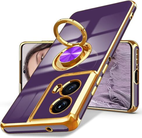 جراب Dretal لهاتف Motorola Moto Edge 5G 2024، حامل حلقي قابل للدوران 360 درجة، مسند مغناطيسي، حافة ذهبية مطلية بغطاء واقٍ ناعم من مادة TPU لهاتف Moto Edge 2024 (أرجواني غامق، 2024) in Kuwait