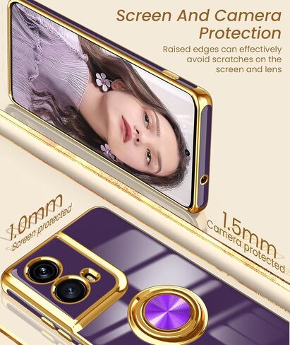 جراب Dretal لهاتف Motorola Moto Edge 5G 2024، حامل حلقي قابل للدوران 360 درجة، مسند مغناطيسي، حافة ذهبية مطلية بغطاء واقٍ ناعم من مادة TPU لهاتف Moto Edge 2024 (أرجواني غامق، 2024) in Kuwait