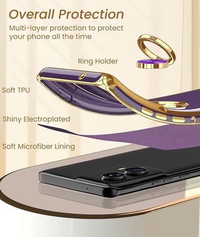 جراب Dretal لهاتف Motorola Moto Edge 5G 2024، حامل حلقي قابل للدوران 360 درجة، مسند مغناطيسي، حافة ذهبية مطلية بغطاء واقٍ ناعم من مادة TPU لهاتف Moto Edge 2024 (أرجواني غامق، 2024) in Kuwait